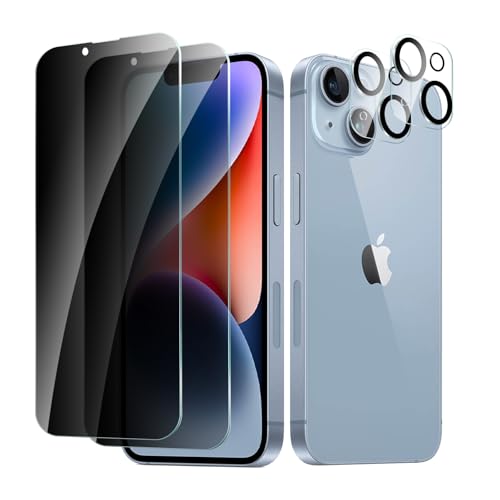 CYYAGE 2 Stück Sichtschutz Schutzfolie für iPhone 14 Plus und 2 Stück Kameraschutz, Anti-Spähen Displayschutz HD Blickschutzfolie Privacy Schutzglas Folie, 9H Härte, Kratzfest von CYYAGE