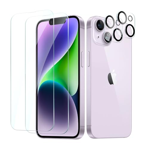 CYYAGE für iPhone 14 Schutzfolie, 2 Stück Displayschutzfolie und 2 Stück Kameraschutz Folie HD Transparent 9H Härte Screen Protector Kratzfest Bläschenfrei von CYYAGE
