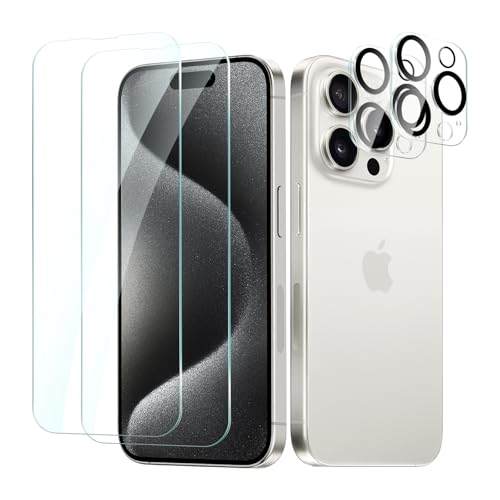 CYYAGE für iPhone 15 Pro Max Schutzfolie, 2 Stück Displayschutzfolie und 2 Stück Kameraschutz Folie HD Transparent 9H Härte Screen Protector Kratzfest Bläschenfrei von CYYAGE