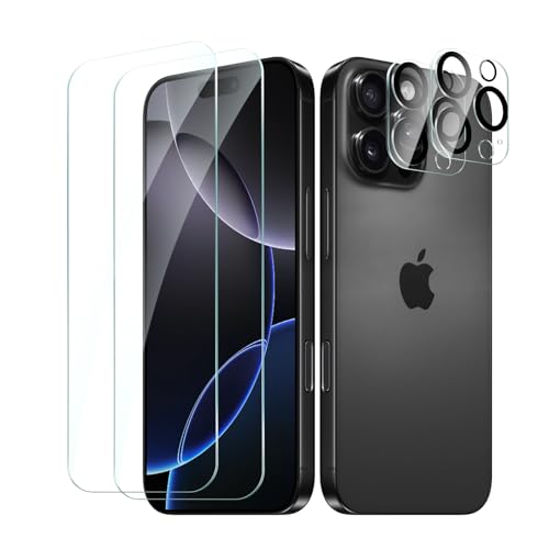 CYYAGE für iPhone 16 Pro Max Schutzfolie, 2 Stück Displayschutzfolie und 2 Stück Kameraschutz Folie HD Transparent 9H Härte Screen Protector Kratzfest Bläschenfrei von CYYAGE