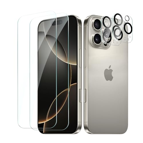 CYYAGE für iPhone 16 Pro Schutzfolie, 2 Stück Displayschutzfolie und 2 Stück Kameraschutz Folie HD Transparent 9H Härte Screen Protector Kratzfest Bläschenfrei von CYYAGE