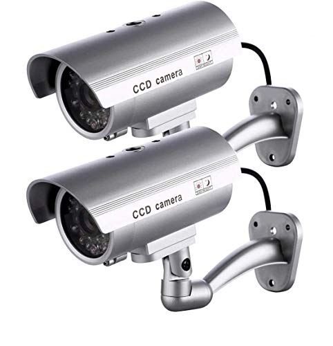 2 Stück Kamera Attrappe mit LED-Licht, für den Innen- und Außenbereich, Wandhalterung, Dummy Kamera, Überwachungskamera Attrappe, Drahtlos, Silber von CYYSHR
