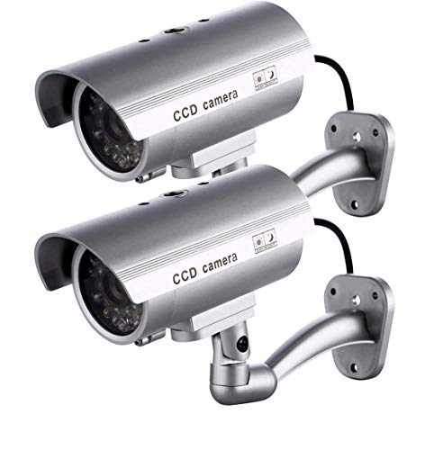 CYYSHR 2 Stück Kamera Attrappe mit LED-Licht, für den Innen- und Außenbereich, Wandhalterung, Dummy Kamera, Überwachungskamera Attrappe, Drahtlos, Silber CYYSHR 2 Stück Kamera Attrappe mit LED-Licht, für den Innen- und Außenbereich, Wandhalterung, Dummy Kamera, Überwachungskamera Attrappe, Drahtlos, Silber von CYYSHR