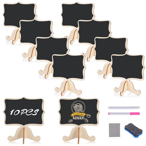 10 Stück Klein Holz Kreidetafel mit Ständer, Mini Kreidetafeln zum Beschriften, Kreidetafel für Preisschilder, Löschbar Memotafel Tischschilder, Tafel Set, Chalkboards Schilder für Heimeinrichtung von CYZBL