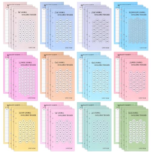 48 Blatt Sparchallenge Budgetplaner, A6 Budget Planner Sheets, Geld Spar Challenges, Geldspar Ausgaben Tracker, Geldsparende Brieftaschen Einsätze, Monatsplaner Zubehör für Binder 6 Holes von CYZBL