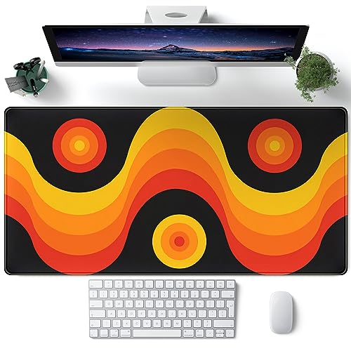 70er Jahre Wave Graphic Schreibtischunterlage, schwarz-orange, cooles großes Gaming-Mauspad, erweitertes Mauspad, Tastaturpad, Computer-Mauspad, niedlicher Retro-Boho-Schreibtischaufsatz, 80 x 40 cm 70er Jahre Wave Graphic Schreibtischunterlage, schwarz-orange, cooles großes Gaming-Mauspad, erweitertes Mauspad, Tastaturpad, Computer-Mauspad, niedlicher Retro-Boho-Schreibtischaufsatz, 80 x 40 cm von CYZFF