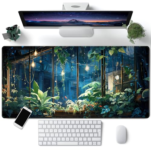 CYZFF Schreibtischunterlage mit Pflanzen-Motiv großes Gaming-Mauspad erweiterte Tastatur-Pad Stadtansicht ästhetische XXL-Mauspad 80 x 40 cm Bürodekoration niedliches SBD-40X80CM von CYZFF