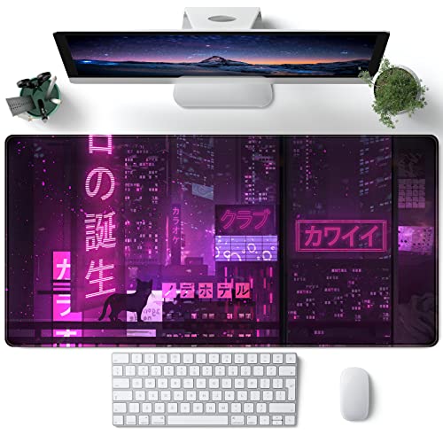 Gaming-Mauspad, japanische Schreibtischunterlage, XXL, erweitertes Anime-Mauspad, Tastatur, Mauspad, Schreibtischunterlage für Computer, 80x30 cm, rutschfeste Gummiunterseite mit genähten Kanten von CYZFF