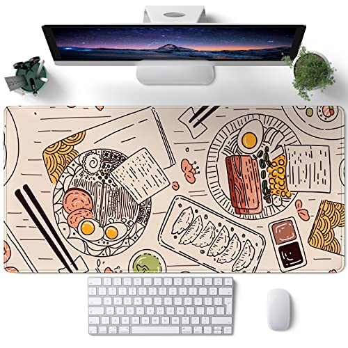 Japanisches Ramen-Sushi-Lebensmittel-Schreibtischunterlage, groß, großes Schreibtisch-Mauspad, erweiterte Tastatur, 80x30 cm, rutschfeste Gummiunterseite mit genähten Kanten von CYZFF