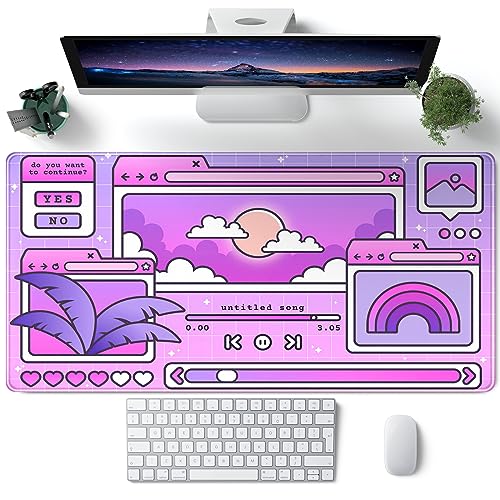 Lila Retro-Schreibtischunterlage Kawaii niedliche Schreibtischunterlage großes Gaming-Mauspad großes Vaporwave erweitertes Mauspad XXL niedliches Schreibtischzubehör Computer-Tastatur-Pad Matte für von CYZFF