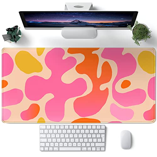 Rosa Schreibtischunterlage, modernes abstraktes großes Mauspad, XXL, niedliches rosa Schreibtischunterlage, Tastaturunterlage, 80x30 cm, rutschfeste Gummiunterseite mit genähten Kanten von CYZFF