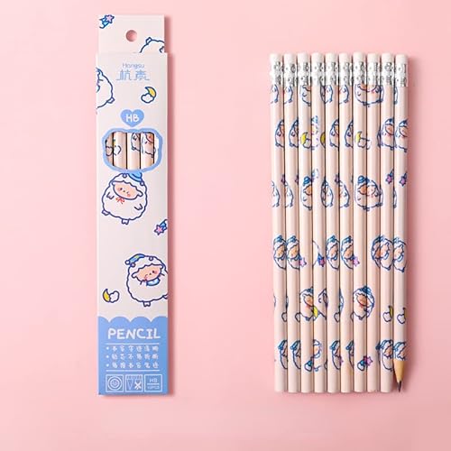 10 Packungen Kawaii-Bleistifte mit Radiergummi, niedliche Schulbedarf, ästhetische Schreibwaren für den Schulanfang (blau) von CYee