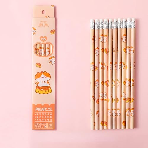 10 Packungen Kawaii-Bleistifte mit Radiergummi, niedliche Schulbedarf, ästhetische Schreibwaren für den Schulanfang (orange) von CYee