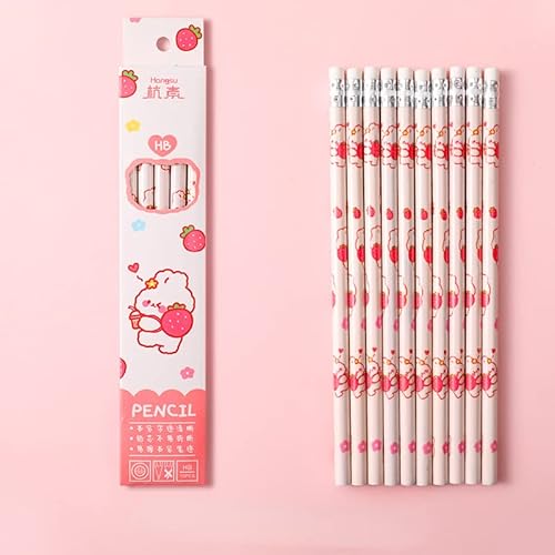 10 Packungen Kawaii-Bleistifte mit Radiergummi, niedliche Schulbedarf, ästhetische Schreibwaren für den Schulanfang (rosa) von CYee