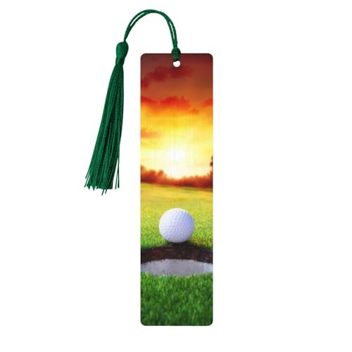 Sport Golf Ball Sonnenuntergang Baum Druck Exquisite Holz-Lesezeichen - Doppelseitiges Volldruck-Design - Ideales Geschenk für Bücherwürmer von CZDBNLHF