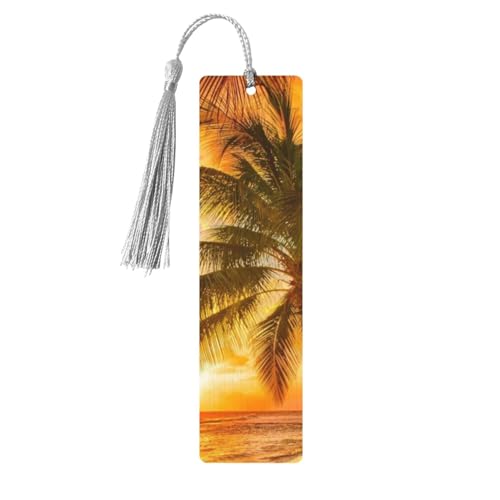 Sunset Hawaiian Palm Tree Print Exquisite Holz-Lesezeichen Doppelseitiges Vollgedrucktes Design Ideales Geschenk für Bücherwürmer von CZDBNLHF