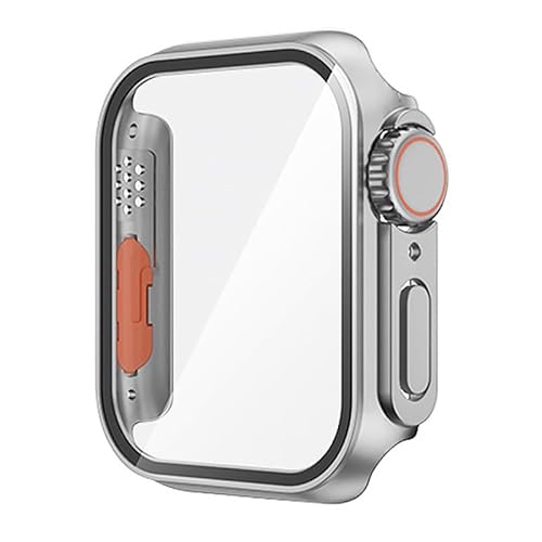 CZKE Upgrade-Gehäuse für Apple Watch 8 7 45 mm Displayschutzfolie Hart-PC gehärtetes Glas IWatch Serie 4 5 6 Se 44 mm Wechsel zu Ultra 49 mm (Farbe: Originalfarbe, Größe: 44 mm) von CZKE