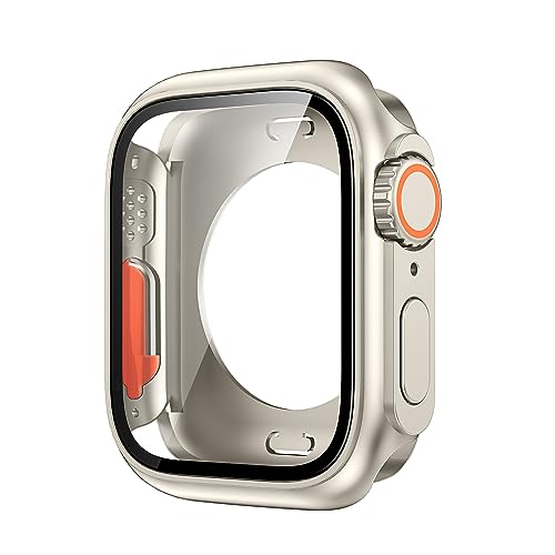 CZKE Upgrade-Gehäuse für Apple Watch 8 7 45 mm Displayschutzfolie Hart-PC gehärtetes Glas IWatch Serie 4 5 6 Se 44 mm Wechsel zu Ultra 49 mm (Farbe: Sternenlicht, Größe: 45 mm) von CZKE