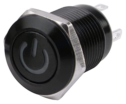 12 mm wasserdichter oxidierter schwarzer Metall-Knopfschalter mit LED-Lampe, kurzzeitig verriegelnder PC-Netzschalter, 3 V, 5 V, 6 V, 12 V, 24 V, 220 V VEzSgFdY von CZMDKEXM
