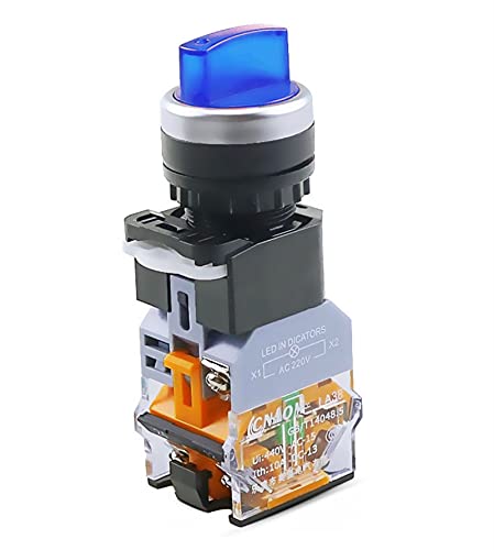 LA38-11XD/2 Dreh-Druckschalter mit Lampe, 22 mm, 2 Positionen, 3 Positionen, rastende LED-Knopfschalter, mehrfarbig, optional VEzSgFdY (Color : Blue-3 Position, Size : 380) von CZMDKEXM