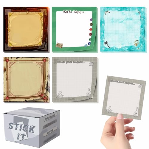 CZYY DND inspirierte Haftnotizen – 7,6 x 7,6 cm quadratischer selbstklebender Notizblock, 5 Notizblöcke (je 100 Blatt) – D&D-Geschenk, Schreibwaren, Büroprodukte für Gamer und DM (Stil A) von CZYY