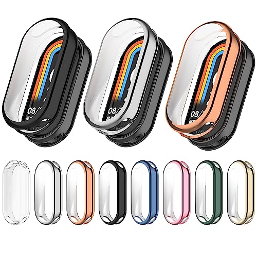 CZhkg 8 Stück Hülle Kompatibel mit Xiaomi Mi Band 8 Case,Schutzhülle Ultradünne Kratzfest Transparent TPU Gehärteter Film Case Abdeckung Cover Tasche Uhrengehäuse für Xiaomi Mi Band 8 (Color) von CZhkg