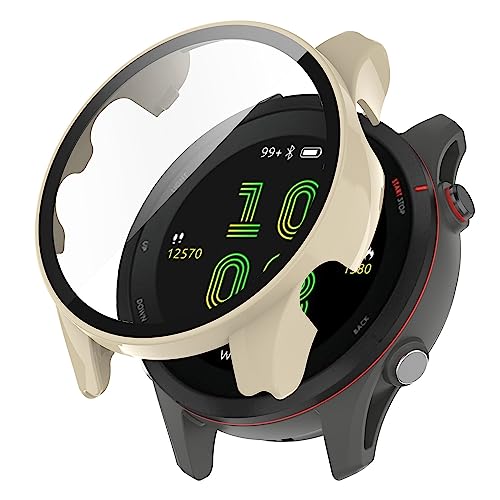 CZhkg Hülle Kompatibel mit Garmin Forerunner 255 Case, Schutzhülle Ultradünne Kratzfest Transparent PC Gehärteter Film Case Abdeckung Cover Tasche Uhrengehäuse für Garmin Forerunner 255 (Beige) von CZhkg