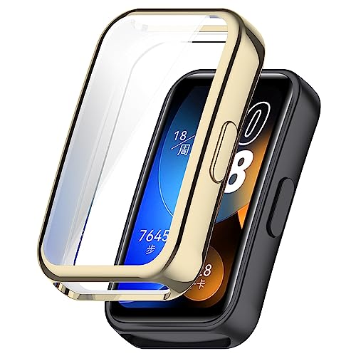 CZhkg Hülle Kompatibel mit Huawei Band 8 Case,Schutzhülle Ultradünne Kratzfest Transparent TPU Gehärteter Film Case Abdeckung Cover Tasche Uhrengehäuse für Huawei Band 8 Watch Zubehör (Gold) von CZhkg
