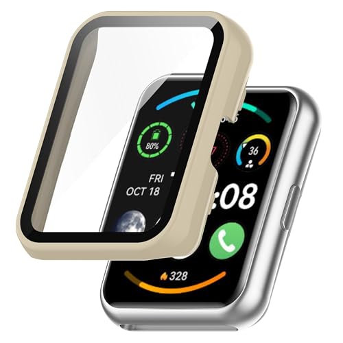 CZhkg Hülle für Huawei Watch Fit TIA-B09 Cover, Schutzhülle Ultradünne Kratzfest Transparent PC Gehärteter Film Case Abdeckung Cover Tasche Uhrengehäuse für Huawei Watch Fit TIA-B09 (Beige) von CZhkg