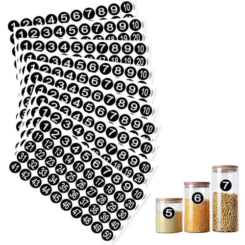 20 Blatt 1-50 Selbstklebend Zahlen Aufkleber, Rund Klebezahlen Zahlenaufkleber, Wasserdicht Number Stickers für die Bestandsklassifizierung in Küchen, Büros, Umkleideräumen usw. verwendet - Schwarz von CZlinOduMMX