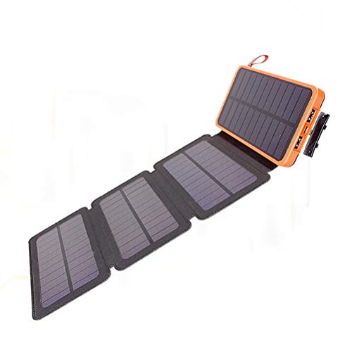 CaCaCook Solar Power Bank, Faltbares Solarladegerät mit Wasserdichter LED-Taschenlampe Smartphones und Tablets (Schwarzorange) von CaCaCook
