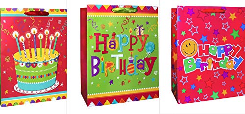3 Stück Premium Geschenktaschen DIN A5 Geschenkbeutel Birthday 18x23x10 cm Geburtstag Geschenktüten Papier 200g/m2 Geschenkverpackung Set 35 von CaPiSo