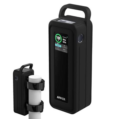 CaSZLUTION Schutzhülle aus Silikon für Anker Prime Power Bank 2760mAh 250W - Tragbar mit Griff & Klettband Anti-Rutsch & Stoßfest Design (Schwarz) von CaSZLUTION