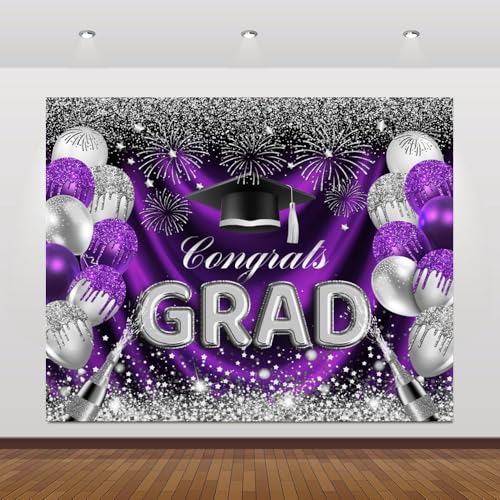 Fotohintergründe zum Schulabschluss, Congrats Grade, Fotografie, 3 x 2,4 m, Vinyl, lila und silberfarben, Glitzerballon, Party-Dekorationen, Fotoshooting, Fotoautomaten-Hintergrund, Banner, Zubehör Fotohintergründe zum Schulabschluss, Congrats Grade, Fotografie, 3 x 2,4 m, Vinyl, lila und silberfarben, Glitzerballon, Party-Dekorationen, Fotoshooting, Fotoautomaten-Hintergrund, Banner, Zubehör von Caaerttply