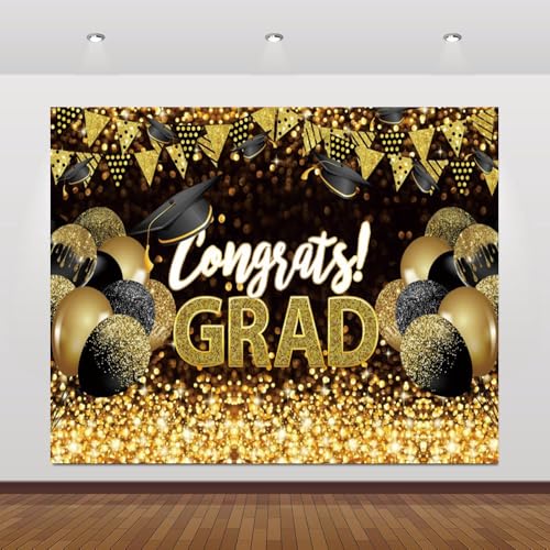 Hintergrund für Abschlussfeier, Congrats Grad, 3 x 2,4 m, Vinyl, Schwarz / Gold, Glitzer, Ballon-Hintergrund für Fotoshootings, Klasse 2025, Glückwunsch, Absolventen-Hintergrund, Dekorationen Hintergrund für Abschlussfeier, Congrats Grad, 3 x 2,4 m, Vinyl, Schwarz / Gold, Glitzer, Ballon-Hintergrund für Fotoshootings, Klasse 2025, Glückwunsch, Absolventen-Hintergrund, Dekorationen von Caaerttply
