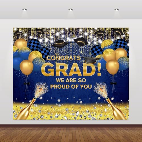 Hintergrund für Abschlussfeier, Congrats Grad, Klasse 2025, Abschlussfeier, Party-Dekorationen, 3 x 2,4 m, Vinyl, blau, gold, Glitzer, Champagner, Ballon, Fotografie-Hintergrund, Dekorationen, Banner Hintergrund für Abschlussfeier, Congrats Grad, Klasse 2025, Abschlussfeier, Party-Dekorationen, 3 x 2,4 m, Vinyl, blau, gold, Glitzer, Champagner, Ballon, Fotografie-Hintergrund, Dekorationen, Banner von Caaerttply