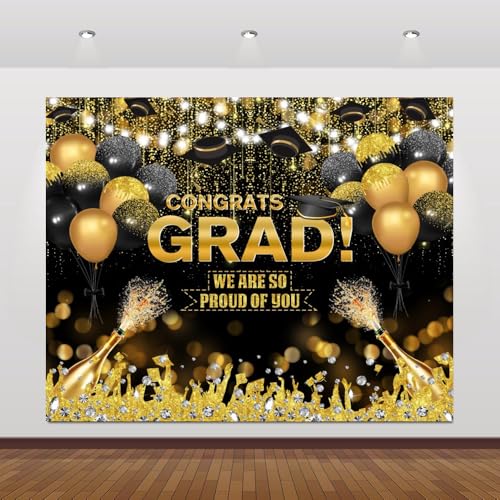 Hintergrund für Abschlussfeier, Congrats Grad, Vinyl, Klasse 2025, Glückwunschabschluss, Glückwunsch, Abschluss, Glückwunsch, Abschluss, Schwarz, Gold, Glitzer, Ballon, Champagner, Fotoshooting Hintergrund für Abschlussfeier, Congrats Grad, Vinyl, Klasse 2025, Glückwunschabschluss, Glückwunsch, Abschluss, Glückwunsch, Abschluss, Schwarz, Gold, Glitzer, Ballon, Champagner, Fotoshooting von Caaerttply