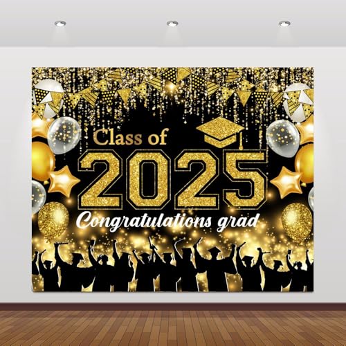 Hintergrund für Abschlussfeier 2025, Schwarz / Gold, Glitzer, Ballon, Glückwunsch, Grad 3 x 2,4 m, Vinyl, Fotoshooting, Fotografie, Hintergrund 2025, Abschlussfeier, Party-Dekoration, Hintergrund Hintergrund für Abschlussfeier 2025, Schwarz / Gold, Glitzer, Ballon, Glückwunsch, Grad 3 x 2,4 m, Vinyl, Fotoshooting, Fotografie, Hintergrund 2025, Abschlussfeier, Party-Dekoration, Hintergrund von Caaerttply
