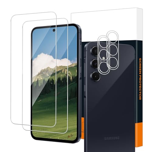 Cable Leader 2+2 Stück Schutzfolie für Panzerglas für Samsung Galaxy A55 5G, 2,5D-Abdeckung, 9H Härte Kratzfes Schutzglas, Keine Blasen, Sensitive Touch, Anti-Öl, 0,33mm HD-Klar A55 Displayschutzfolie von Cable Leader