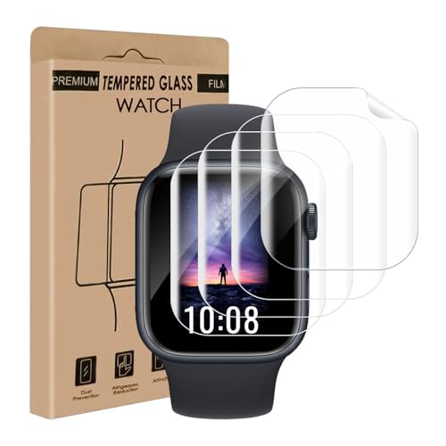 Cable Leader Schutzfolie für Panzerglas für Apple Watch Series 7/8/9(41mm), 4 Stück Sensitive Touch Schutzglas, Flexible TPU, Kratzfest, 0.15mm Ultra-Klar Apple Watch 41mm Displayschutz von Cable Leader