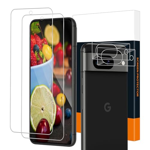 Cable Leader Schutzfolie für Panzerglas für Google Pixel 8A, 2+2 Stück 9H Härte Schutzglas+Kameraschutz, 2,5D-Abdeckung, Sensitive Touch, Keine Blasen, Anti Kratzer, Ultra-Klar Pixel 8A Displayschutz von Cable Leader