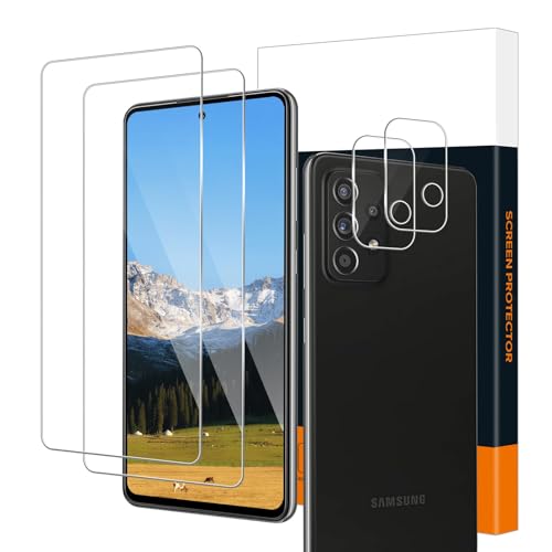 Cable Leader Schutzfolie für Panzerglas für Samsung Galaxy A72, 2+2 Stück Blasenfreie Schutzglas für A72, Sensitive Touch, 2,5D-Abdeckung, 9H Härte, Keine Blasen, HD Klarsicht A72 Displayschutzfolie von Cable Leader