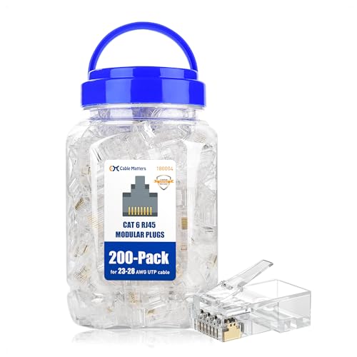 Cable Matters 200 Stück CAT6 RJ45 Modular Steckverbinder (RJ45 Stecker / Cat6 Stecker / Cat6 Enden RJ45 / RJ45 Stecker) für UTP Solid oder Twisted UTP Kabel von Cable Matters