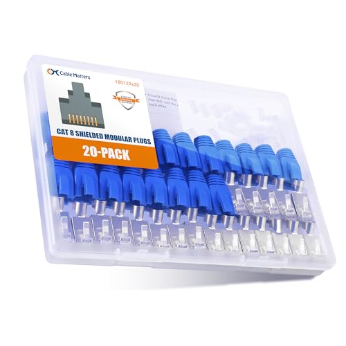 Cable Matters 20-Pack 23-24AWG abgeschirmte Cat8 RJ45 Stecker mit Laststange & Zugentlastung Boots, NICHT kompatibel mit 22AWG Kabel (Cat 8 Stecker / Cat8 RJ45 Stecker/Cat 8 Netzwerkstecker) von Cable Matters