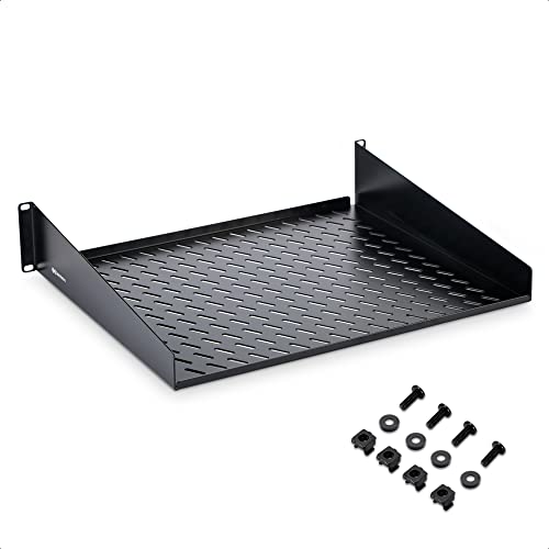 Cable Matters 2U Server-Rackregal für 48,3 cm (19 Zoll) Rack und Schrank, 38,1 cm Tiefe mit 25 kg Tragkraft (Rack Mount Shelf) in Schwarz von Cable Matters
