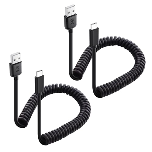 Cable Matters 2er-Pack USB zu USB C Spiralkabel mit 3A/15W Schnellladung 0,3-1,2m, Apple CarPlay Kabel, Android Auto Kabel, Spiralkabel USB A zu USB C, für iPhone 16 pro Max, Galaxy S23, iPad von Cable Matters