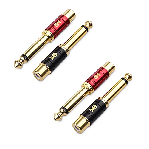 Cable Matters 4er-Pack RCA auf 6,35mm Adapter (Chinch auf 6.3mm Klinke Audio Adapter, Klinke auf RCA Adapter), 6,35mm Klinke Stecker auf Cinch Buchse Adapter von Cable Matters