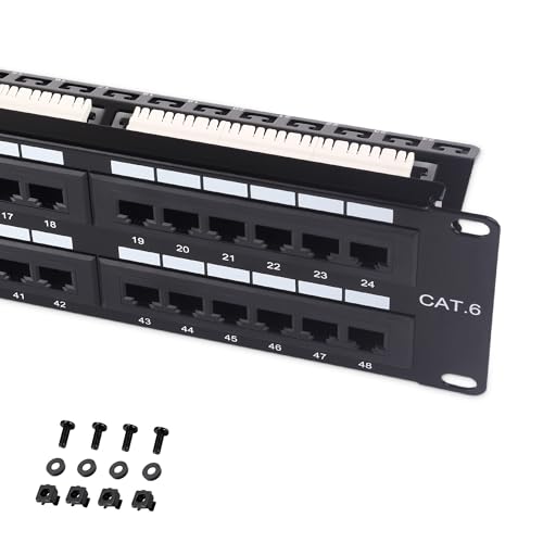 Cable Matters Netzwerk-Patchpanel für Rackmount- oder Wandmontage, 2U, 48 Anschlüsse, Cat 6, mit Stützleiste Cable Matters Netzwerk-Patchpanel für Rackmount- oder Wandmontage, 2U, 48 Anschlüsse, Cat 6, mit Stützleiste von Cable Matters