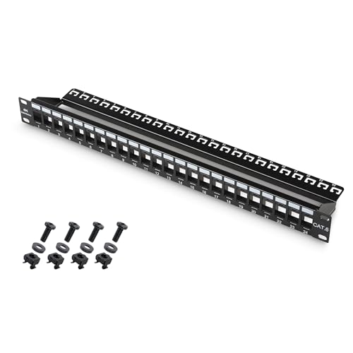 Cable Matters Rackmount oder Wandmontage 1U 24 Port Keystone PatchPanel mit Kabelmanagement und Stützleiste (Blank PatchPanel 19 zoll für Keystone Jacks/Keystone Panel) von Cable Matters
