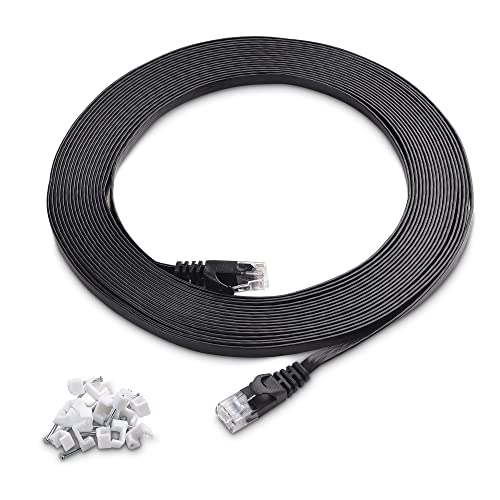 Cable Matters Snagless 10 Gigabit Cat 6 LAN Kabel 9m (Cat 6 Ethernet Kabel, LAN Kabel Flach, Cat 6 WLAN Kabel, Lankabel Cat6) in Schwarz mit Kabelklemme- Netzwerkkabel 9 Meter von Cable Matters